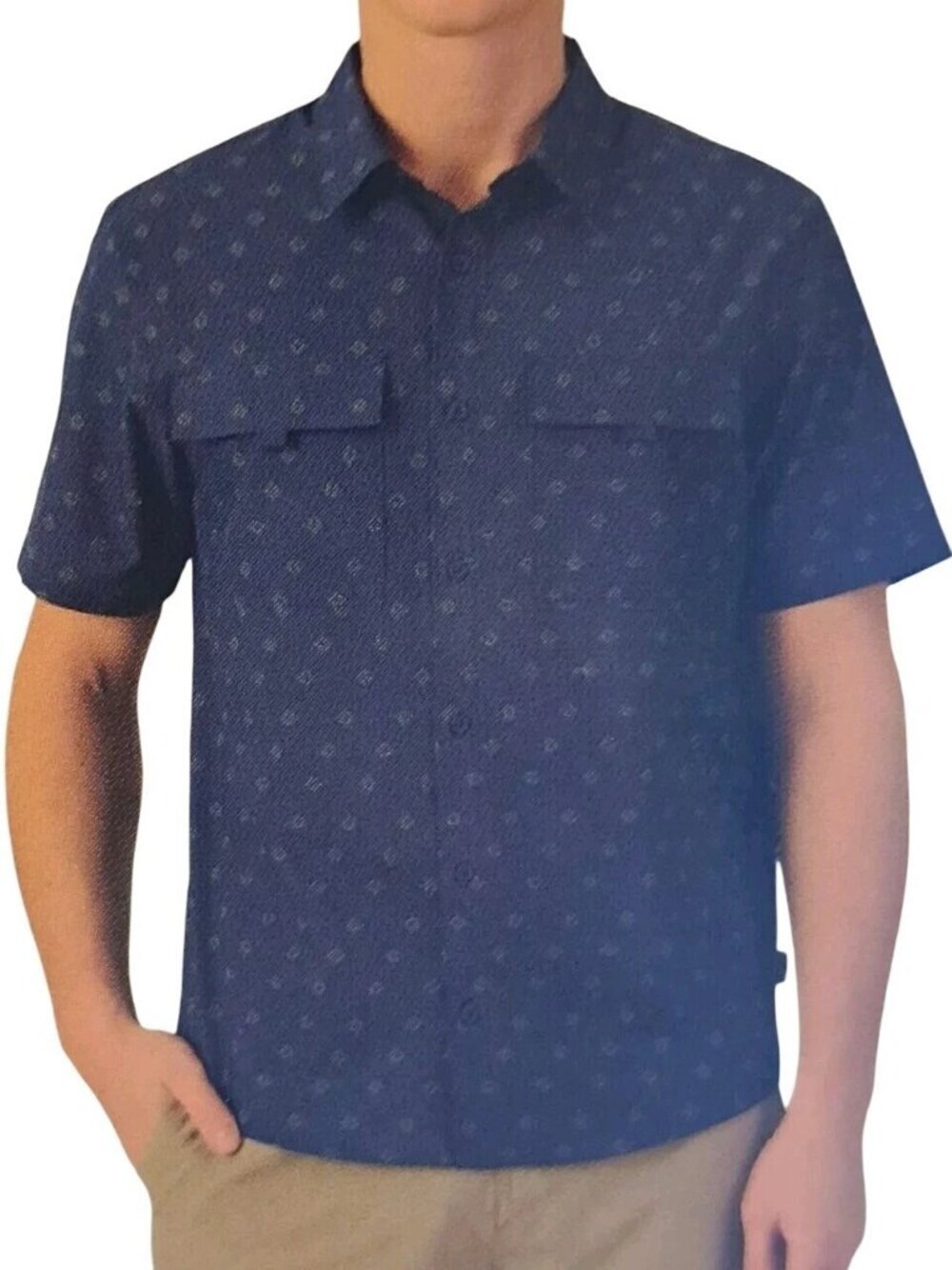 NWOT Voyager Men's M Blue Short Sleeve Button-Up Shirt Geometric Pattern